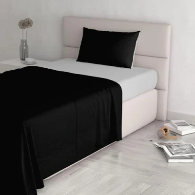 Afbeelding van Italian Bed Linen Natuurlijke kleur Set (plat 150x300, Hoeslaken 90x200cm+kussensloop 52x82cm), Benzine Fles Groen, 100% Katoen, Zwart/Lichtgrijs, ENKEEL