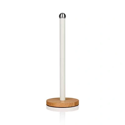 Afbeelding van Swan SWKA17511WHTN Nordic Scandi handdoekstang/keukenrolhouder met antislip houten basis, katoen wit, staal, eenheidsmaat