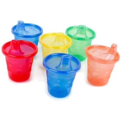 Afbeelding van Nuby ID91121A Pick Nick drinkbekers set met deksel 6 delige bekers en deksels 210 ml, op kleur gesorteerd