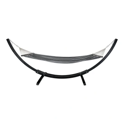 Afbeelding van Tripoli Hammock on wooden stand, larch, polyester/cotton, black/grey/white