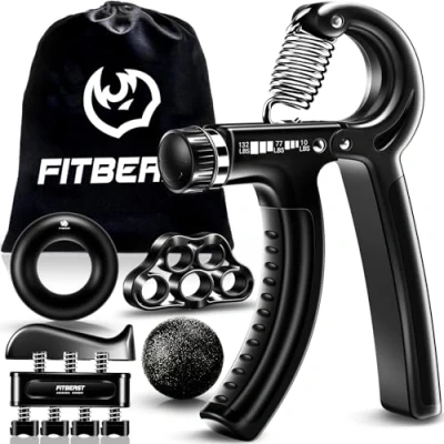 Afbeelding van FitBeast Handtrainer voor krachtverhoging, trainingsset met onderarmgreep, set van 5, verstelbare handtrainer, vingertrainer, vingerstretcher, trainingsring en stress afbouw handgreep sporters (Zwart)