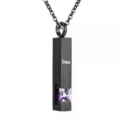 Afbeelding van Luxe Ashanger Met Ketting En Gravering Oma Assieraad Zwart Licht Paarse Steen As Gedenksieraad Urn Incl. vuller