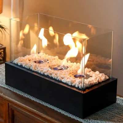Afbeelding van JHY DESIGN Grote Tafelblad Vuurschaal Pot 45cm Lengte Draagbare Open Haard Schoon Brandende Bio Ethanol Ventless met 3 Verbrandingskamers voor Indoor Outdoor Patio Feesten