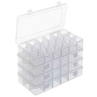 Afbeelding van Belle Vous Helder Plastic Opslag Doos Organizer (4 Pak) Grote Containers met 18 Aanpasbare/Verwijderbare Rasterverdelers Compartimenten voor Sieraden, Schroeven, Kralen en Kleine Hobby Items