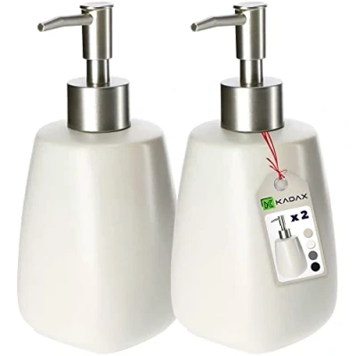 Afbeelding van KADAX zeepdispenser met pomp, set van 2, pompdispenser keramiek, dispenser voor vloeibare zeep, afwasmiddel, lotiondispenser, afwasmiddeldispenser badkamer,