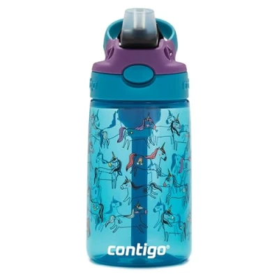 Afbeelding van Contigo Easy Clean Autospout kinderdrinkfles met rietje, BPA vrije stevige waterfles, 100% lekvrij, eenvoudige reiniging, ideaal voor kinderdagverblijf, kleuterschool, school en sport, 420 ml Unicorns