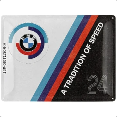 Afbeelding van Nostalgic Art Retro metalen bord, 30 x 40 cm, Official License Product (OLP), BMW Motorsport Tradition Of Speed Cadeau idee voor fans, van metaal, vintage design