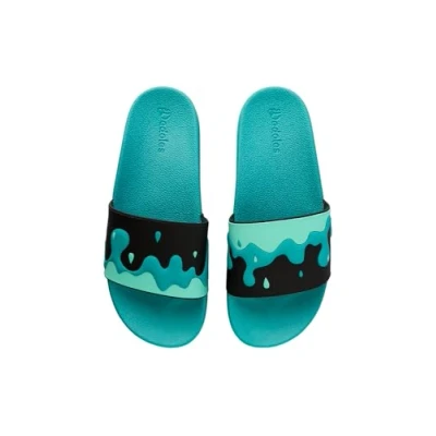 Afbeelding van Dedoles Slides voor Dames, Heren &amp; Kinderen Zwembad Sandalen Grappige Ontwerpen Boeken Koffie Feest Pizza Vos Beer Lama Wolken Schoeisel Cadeau, Kleur: Turquoise druppels, Maat: 45