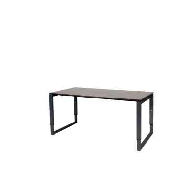 Afbeelding van Domino Plus bureau, hoogte instelbaar (62 85cm) met 160x80cm &#039;zwevend&#039; logan eiken 25mm blad en zwart (RAL9011) O poot frame