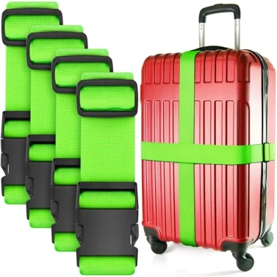 Afbeelding van Bagageriemen voor koffers Neon Groen, 4 stuks Premium nylon riemen bagagebeveiliging Heavy Duty met verstelbare lengte 1 2 meter van BlueCosto