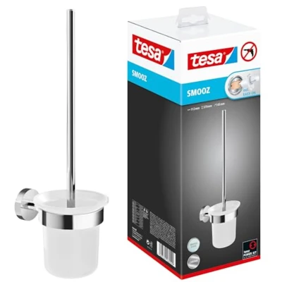 Afbeelding van tesa Smooz toiletborstelset, verchroomd metaal, zelfklevend, 137 mm x 97 410
