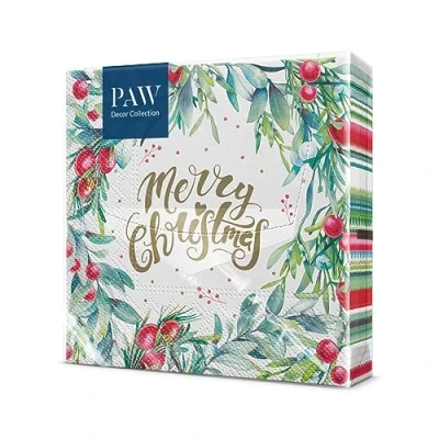 Afbeelding van PAW Papieren Servetten 3 laags (33 x 33 cm) 20 Stuks Gedrukt met Inkt op Waterbasis Creëer de Kerstsfeer Voor een Vrolijke Kerst en Winter Wonderland Kerstfeest Kleur: Merry Christmas