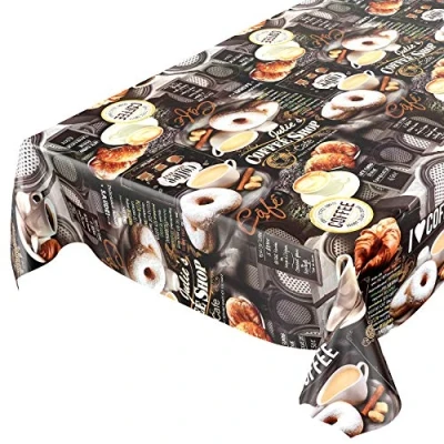 Afbeelding van ANRO Tafelkleed koffie snoep donuts, tafelzeil, donkergrijs, 100 x 140 cm