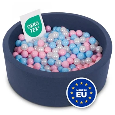 Afbeelding van SELONIS Zacht en rond ballenbad voor kinderen, 90 x 30 cm, met 300 ballen, donkerblauw: lichtblauw/lichtroze/parels
