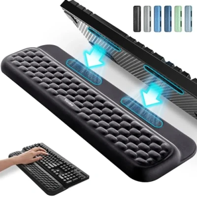 Afbeelding van Vaydeer Polssteun voor toetsenbord met stickers, volledig mechanisch toetsenbordondersteuningskussen, ergonomisch bureau kussen computertypen, kantoor, werk, thuis gaming, zacht traagschuim, arm,