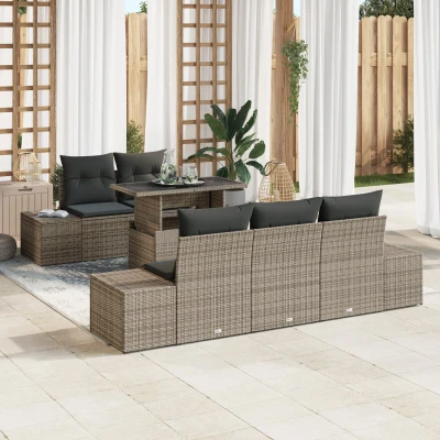 Afbeelding van vidaXL Tuin Sofa Set van 6 Grijs Rattan, Polyestervezel, Staal