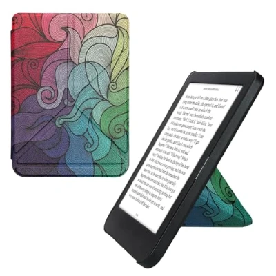 Afbeelding van kwmobile E reader hoesje geschikt voor Kobo Clara BW / Colour hoes Ereader flip case met standaard cover van kunstleer In roze blauw groen