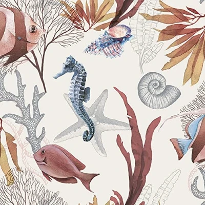 Afbeelding van 20 servetten zeepaardjes en vissen in de oceaan, tafeldecoratie, decoupage, servettechniek 33 x cm