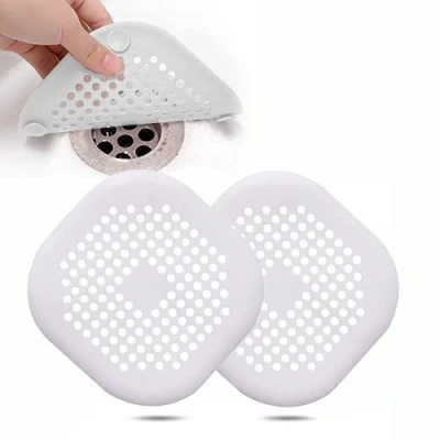 Afbeelding van 2 stuks herbruikbare siliconen afvoerzeef douche, haarvanger, badkuip, afvoerafdekking, voor badkamer, badkuip en keuken (2x wit)