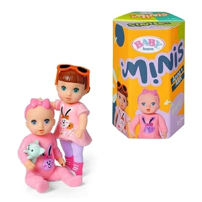 Afbeelding van BABY born Minis Online Dubbelpak 2 Alex en Anna 906033 6,5cm pop met kleurwisseleffecten 7cm afneembare zonnebril geschikt voor kinderen vanaf 3+ jaar.