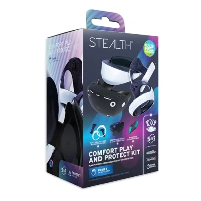 Afbeelding van STEALTH Comfort Play &amp; Protect Kit voor PS VR2 met siliconen lensbeschermer, beschermhoes, microvezel schoonmaakdoekje, touch controller grips