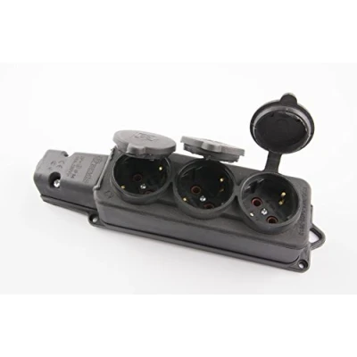 Afbeelding van Schuko massief rubberen stekker, koppeling of stopcontact, rubber, set 16 A/250 V (3 voudig stopcontact)
