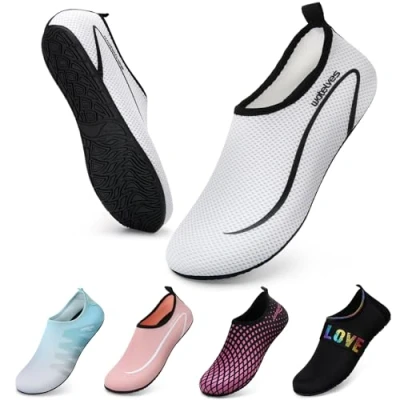 Afbeelding van Waterschoenen Duikschoenen Badschoenen Dame Heren Antislip Superlicht Snel Drogen Surfen Strand Zwembad Uniseks（Linie Weiß 44/45）