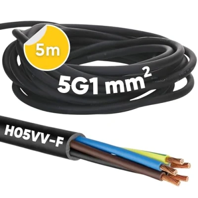 Afbeelding van Kalitec H05VV F slangkabel, 5 x 1 mm², stroomkabel 5G1 mm² met beschermgeleider, pvc kabel voor binnen, elektrische kabel, lampkabel, flexibel, apparaatkabel, aderig