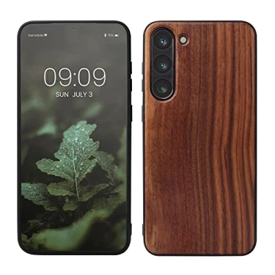 Afbeelding van kwmobile telefoonhoesje geschikt voor Samsung Galaxy S23 Plus Hoesje met bumper in donkerbruin Backcover walnoothout
