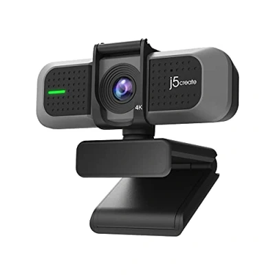 Afbeelding van j5create 4K groothoek webcam met microfoon/visor voor videovergaderen, streamen, opnemen en online lesgeven, ondersteunt Zoom, Skype, Teams, OBS meer (JVU430)