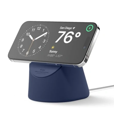 Afbeelding van elago MS1 Oplaadstandaard Compatibel met MagSafe lader Premium Siliconenstandaard iPhone 15,14,13,12 serie, ontworpen voor IOS 17 StandBy modus [MagSafe niet inbegrepen] (Jean Indigo)