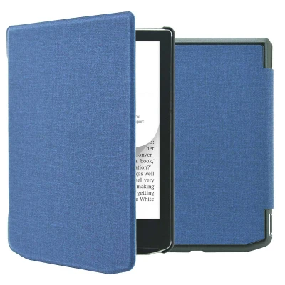 Afbeelding van Vivlio Light HD Hoes: iMoshion Canvas Sleepcover Bookcase zonder stand Donkerblauw Kunstleder E Reader Hoezen