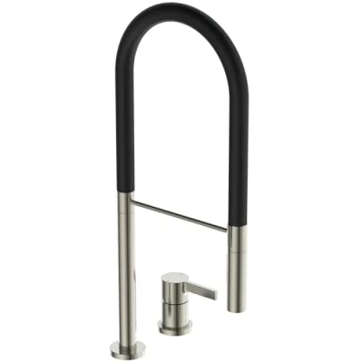 Afbeelding van Ideal standard gusto 2 gats keukenkraan met pro uitloop handdouche functies voorsprong 22 5cm silver storm zwart bd425gn