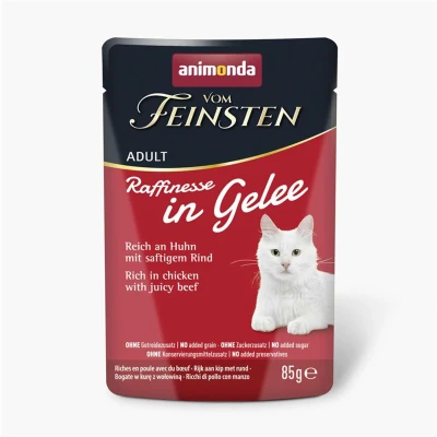 Afbeelding van 24x85g Animonda Vom Feinsten Adult Raffinesse in gelei rijk aan kip met rund natvoer voor katten