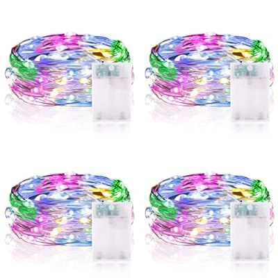 Afbeelding van Vacoulery Lichtsnoer op batterijen, timer, 4 stuks, 2 m, 20 leds, waterdicht, voor kamer, Kerstmis, Halloween, bruiloft, decoratie, kleurrijk, stuks
