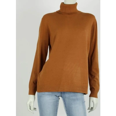 Afbeelding van Dames col trui Roberta effen caramel bruin fijngebreid maat L/XL koltrui coltrui