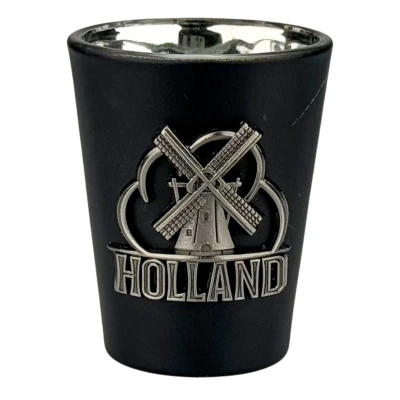 Afbeelding van Shotglas Holland Molen Metaal Zwart Zilver