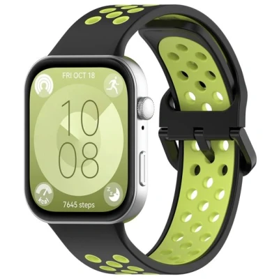 Afbeelding van Tweekleurige siliconen band Zwart met groen Huawei Fit 3