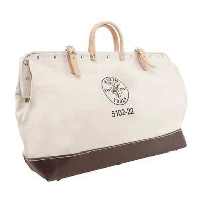 Afbeelding van Klein Tools 5102 22 Heavy Duty natuurlijke canvas gereedschapstas, multifunctionele tas met brede scharnierende opening en lederen handgrepen, inch