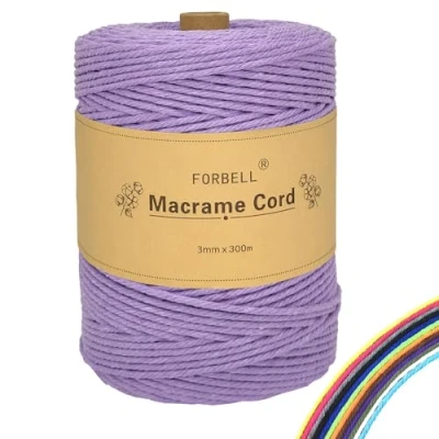 Afbeelding van FORBELL Macramégaren, 3 mm x 300 m, premium katoengaren, doe het zelf handwerk, lichtpaars