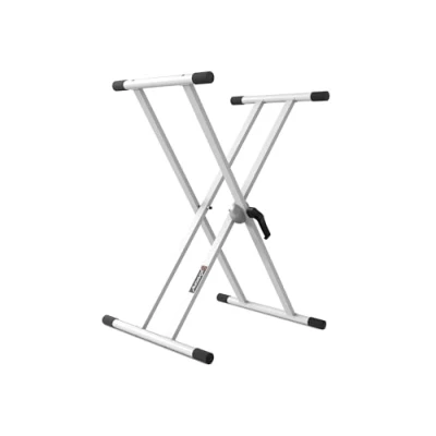 Afbeelding van Audibax Onyx 130 White dubbele schaar toetsenbordhouder voor elektronisch muziektoetsenbord instelsysteem met kogelgewricht Easy Lock maximale belasting 50 kg, toetsenborden 61, 76 en 88 toetsen