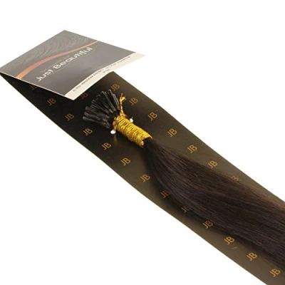 Afbeelding van hair2heart Microring I Tip Extensions van echt haar, 50 cm, 1 g strengen, glad kleur 1b natuurzwart