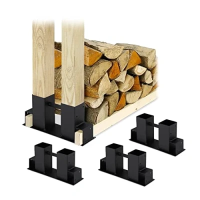 Afbeelding van Relaxdays houtopslag diy set van 4 stapelhulp voor brandhout haardhoutopslag staal