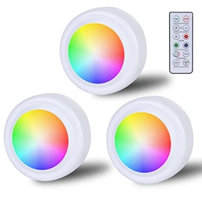 Afbeelding van led RGB spots, werkt op batterijen, met afstandsbediening, 16 kleurveranderingen, kastverlichting, dimbaar, onderbouwlampen, draadloze touch lamp, timer en geheugenfunctie, ledspot, batterij voor