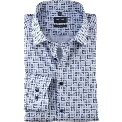 Afbeelding van OLYMP Overhemd M7 Luxor Modern Fit Mouwlengte 7 blauw extra lange mouwen geprint