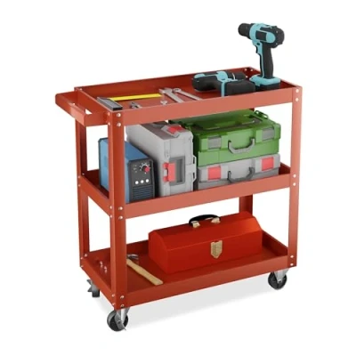 Afbeelding van gereedschapswagen leeg verrijdbaar 76x78x35 cm 3 etages rood