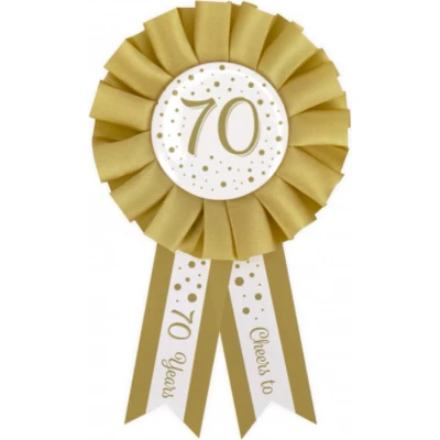 Afbeelding van Leeftijden Rozet 70 jaar Wit/ Goud 14cm per stuk
