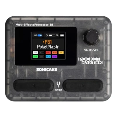 Afbeelding van SONICAKE Gitaar effectpedaal multi effecten 9 effectmodules 100 voorinstellingen 20 Amp/Cab gitaren effectprocessor OTG USB audio interface BT met APP Pocket Master (transparant zwart)