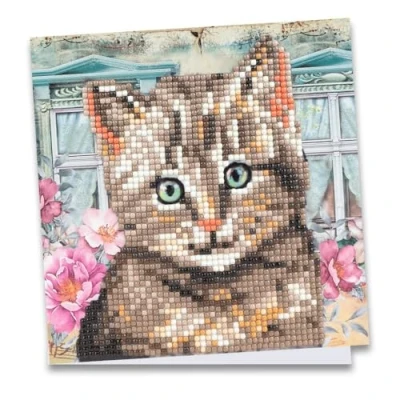 Afbeelding van Ideen mit Herz Diamond Painting wenskaart, 16 x cm, 370 g/m², incl. envelop en gereedschap, kat