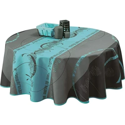 Afbeelding van Le linge de Jules Astrid Vlekbestendig Tafelkleed Maat: Rond Diameter 160 cm, Blauw